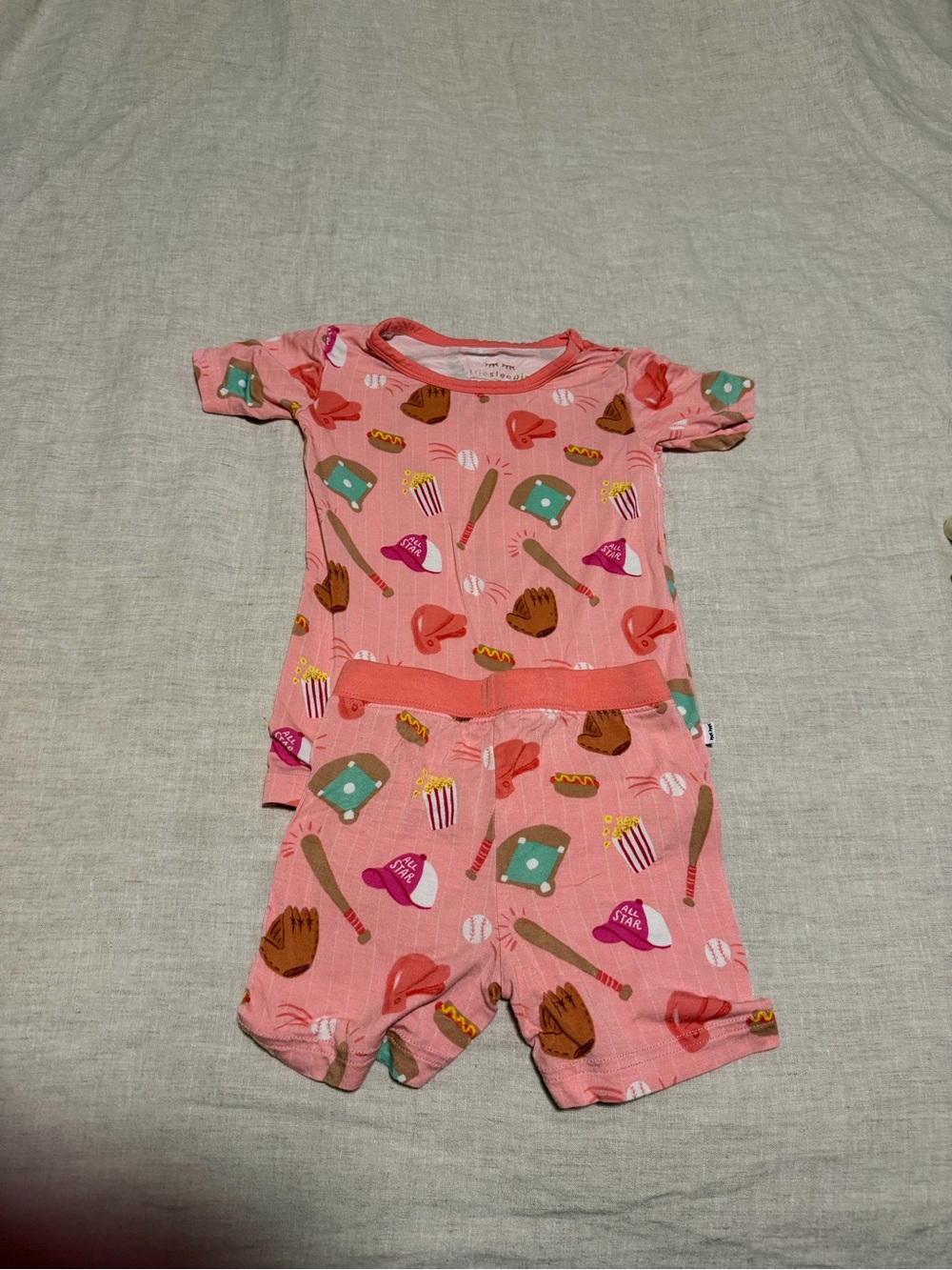 Little Sleepies Pink Baseball & Snacks Short Pajama Set